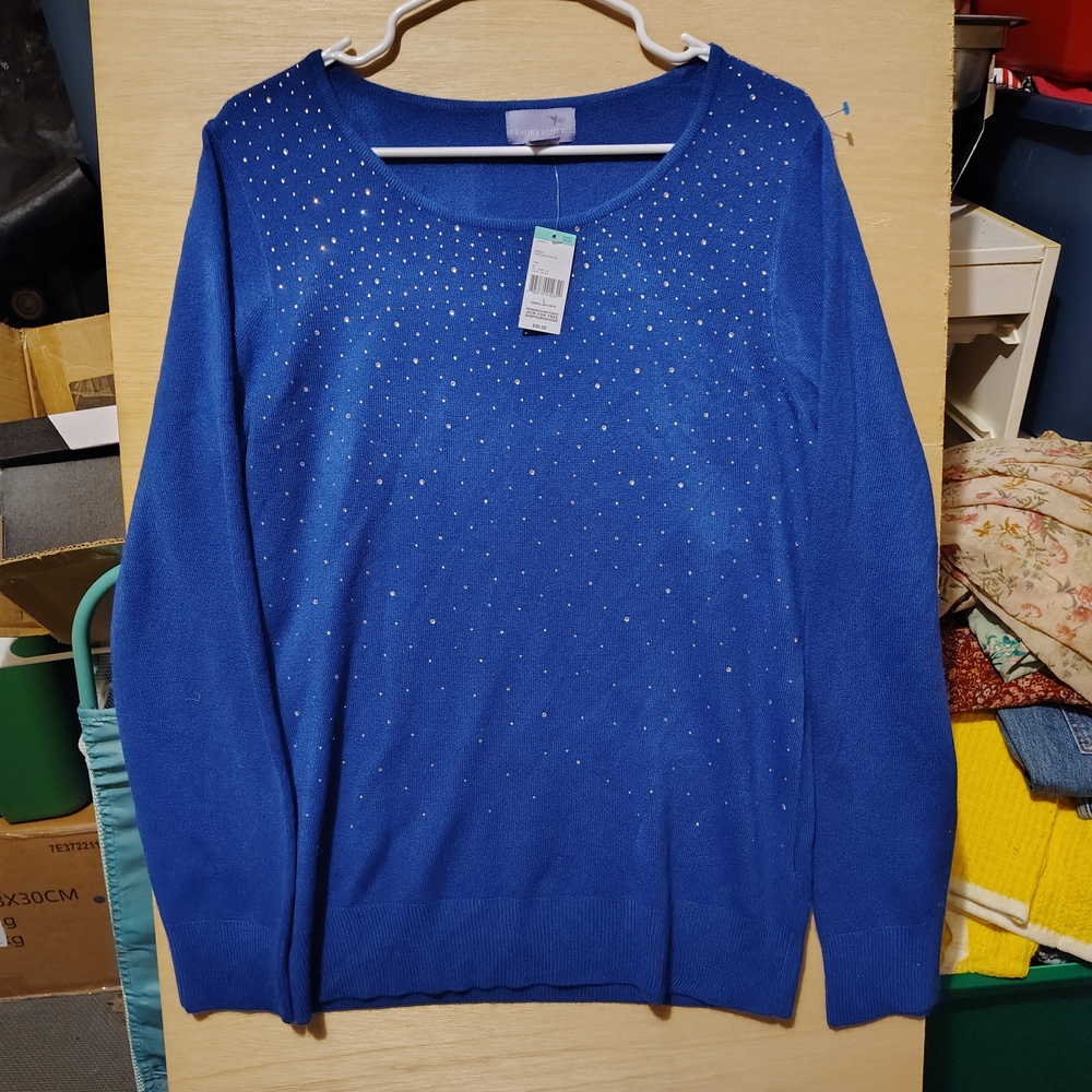 Laura Scott Royal Blue Sweater with Metallic Details Size L